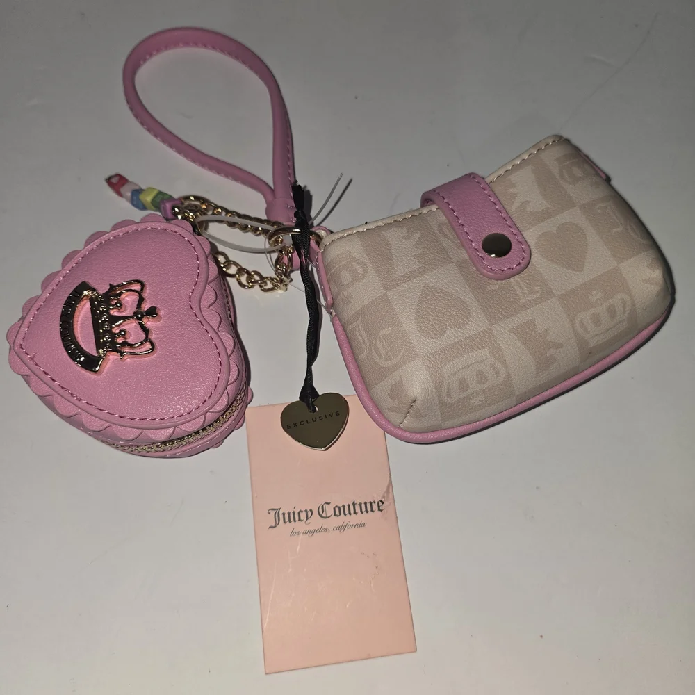 Juicy Couture Pink Heart Coin Purse & Snap Pouch Keychain Set